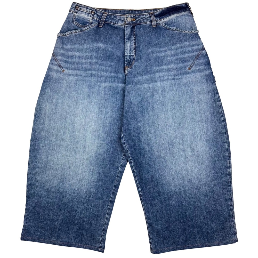 Pilcro Women's Carpenter Utility Wide Leg Jeans Cropped Blue Denim Altered Y2K